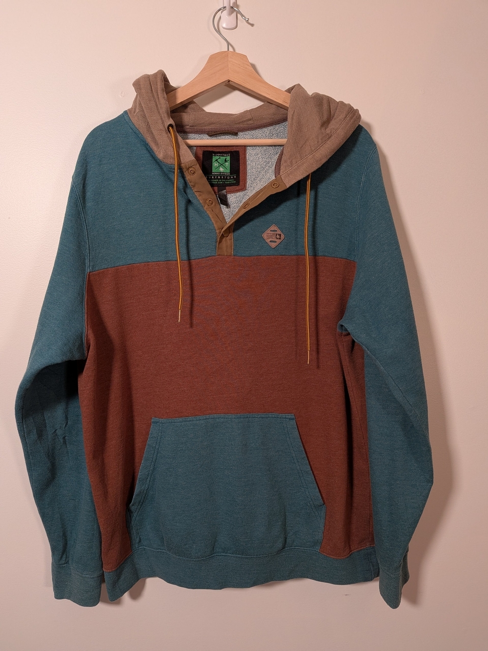 HippyTree Nomad Division Colorblock Snap Henley Fleece Hoodie Mens L